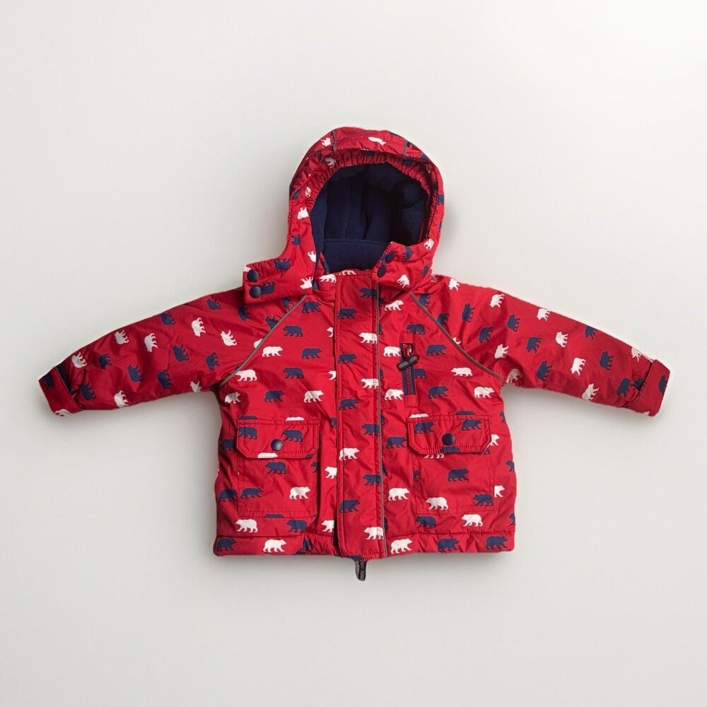 Hatley Baby Winter Coat Red White Blue Bears Size 12-18 Months EUC